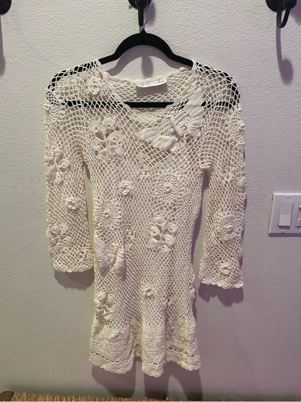 Trina Turk Hand-Crocheted Cream Floral Knit Dress